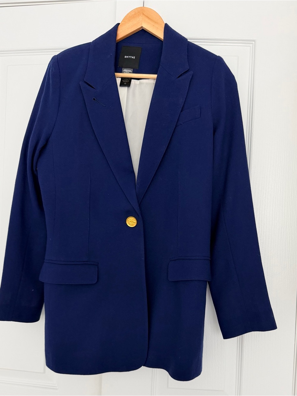 Smythe Blue Single-Button Women's Blazer with Gold Button